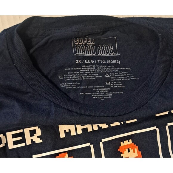 Super Mario Size 2XL T-Shirt Graphic Print Navy Blue Characters Luigi Peach Toad - Picture 4 of 6